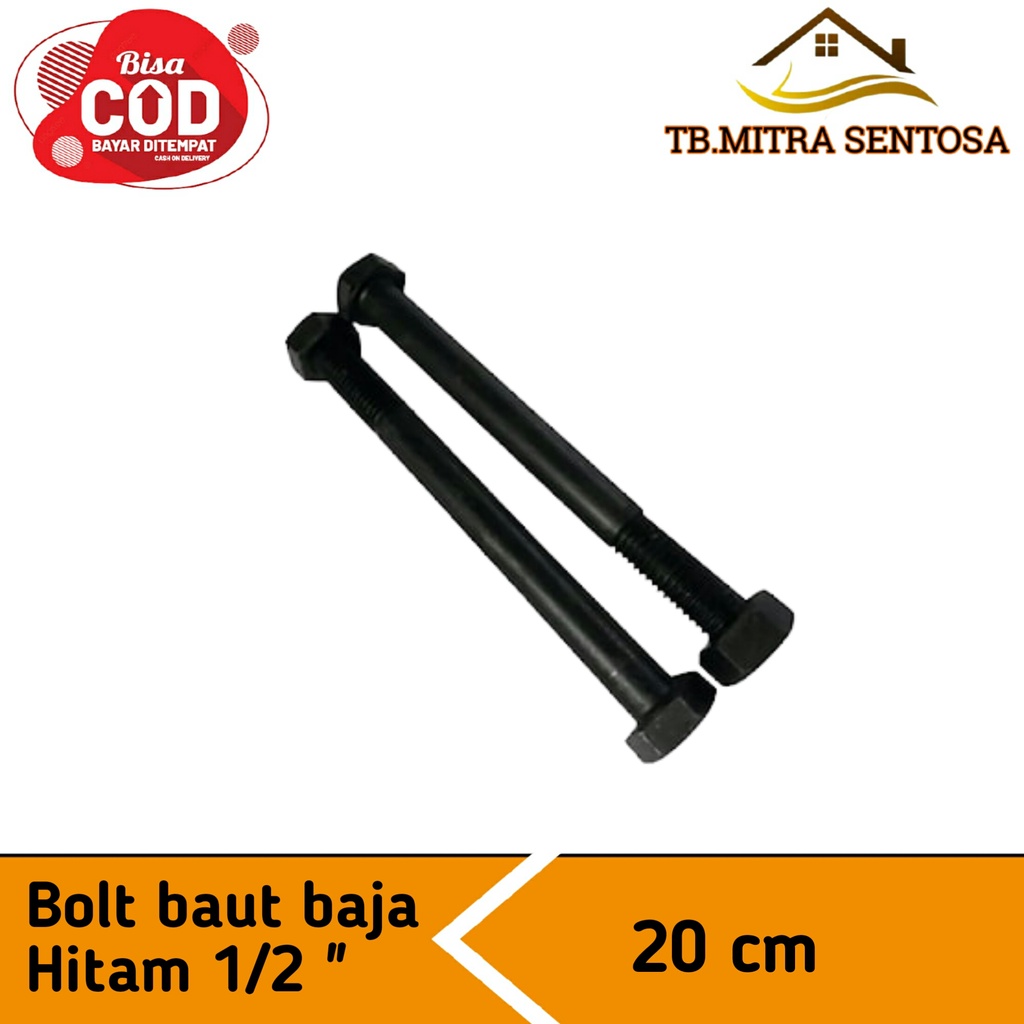 TERMURAH BAUT MUR HITAM BAJA PANJANG 20CM BAUT BAJA HITAM 1/2INCH KUNCI