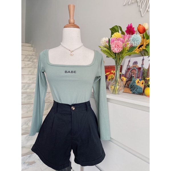 croptop lengan panjang leher square.croptop square lengan panjang wanita.croptop babe murah.