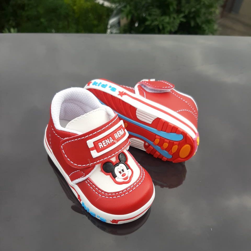 TOKOERS SNP08 Sepatu Sneaker Anak Perempuan Laki laki Micky Mouse Sol Karet bunyi cit Umur 1 2 3 thn