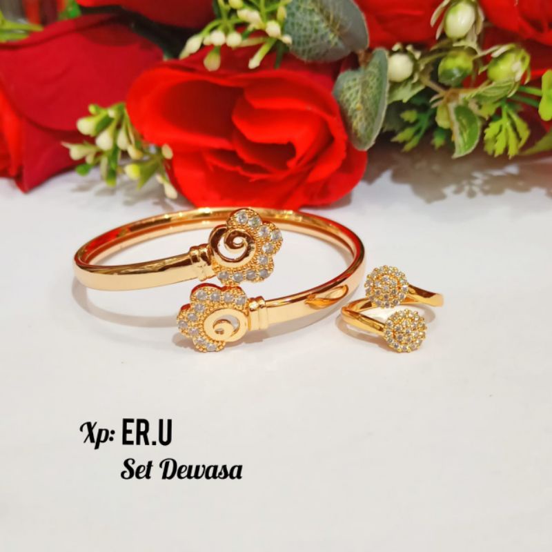 Gelang Bangle Dewasa FREE cincin varian motif,perhiasan emas Korea tidak karat *COD*