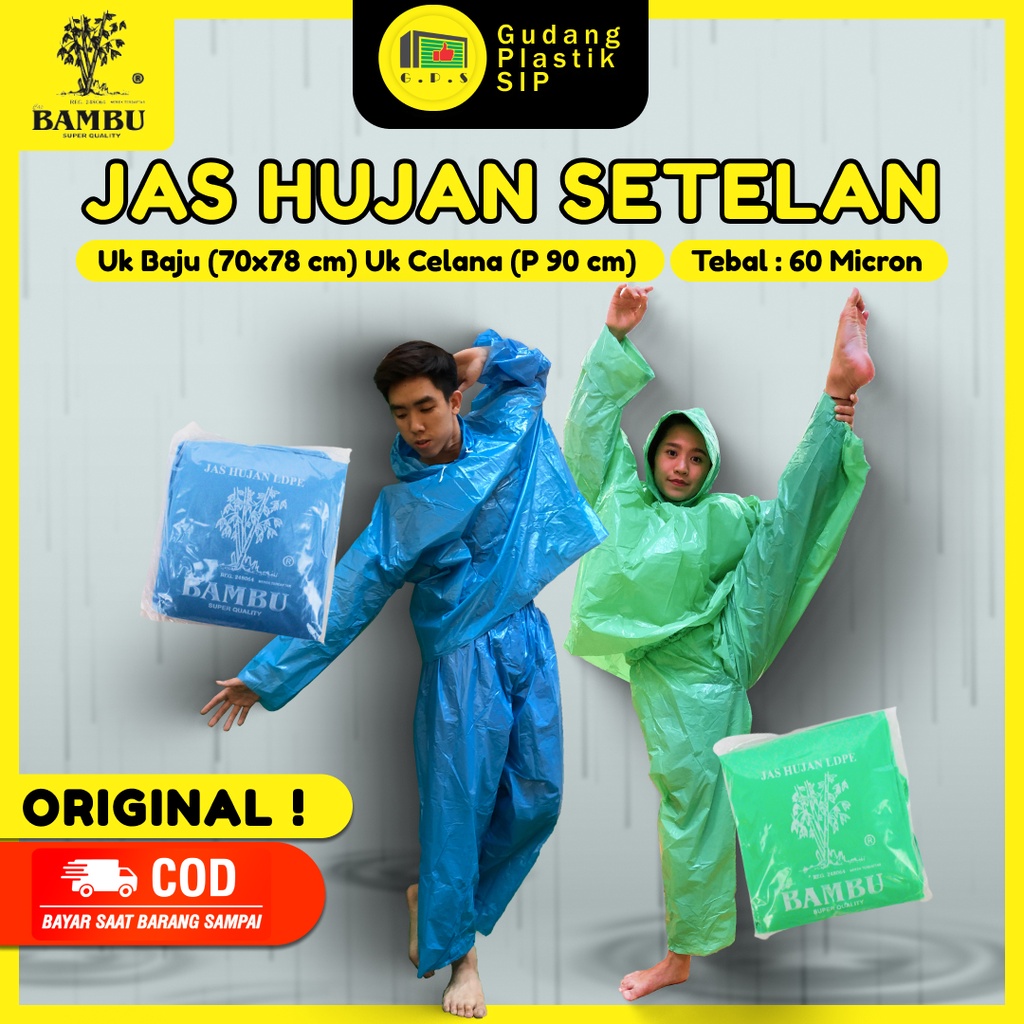 Jas Hujan Plastik LDPE jaket Celana Setelan Bambu Tebal Murah