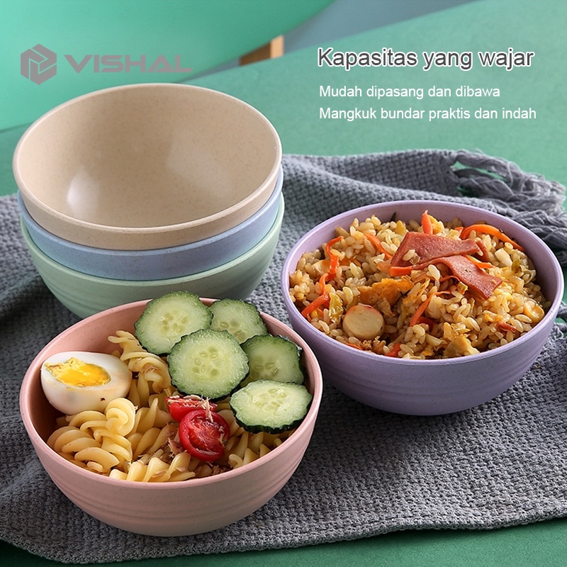 VISHAL 1Set Dinner Plate Piring Bulat Mangkok Wheat Straw Bowl Sumpit Sendok Free BPA Mangkuk / Gelas / Jerami Makan Bowl