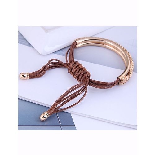 LRC Gelang Tangan  Fashion Metal Wax Rope Bracelet A63209