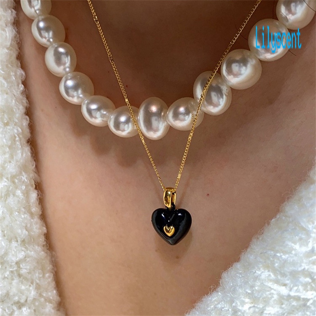 Kalung Rantai Tipis Dengan Liontin Hati Enamel Untuk Wanita