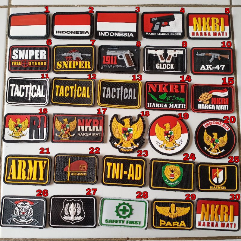Patch rubber LOGO tempelan emblem karet velcro topi/jaket/kemeja/baju tactical