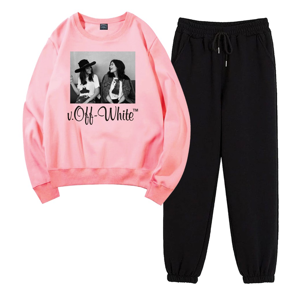 BESS - Baju Setelan Wanita Murah / Setelan Sweater + Jogger Hitam - OFF WHITE