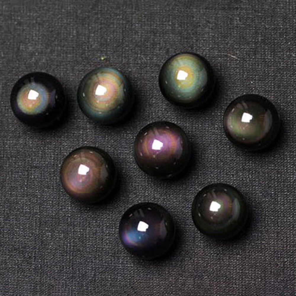 Kalung Wanita Dan Pria Kristal Alami Hitam Obsidian Rainbow Eye Beads