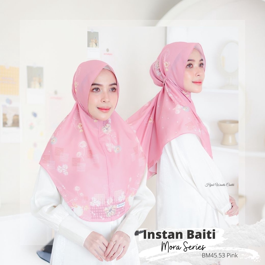 Hijabwanitacantik - Instan Baiti Mora Series BM45.53 Pink | Hijab Instan Bergo | Jilbab Instan Motif Printing Premium