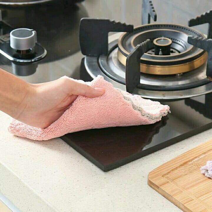 (COD)Kain lap dapur cleaning cloth/kain lap anti minyak microfiber kitchen/lap cuci piring  16*21