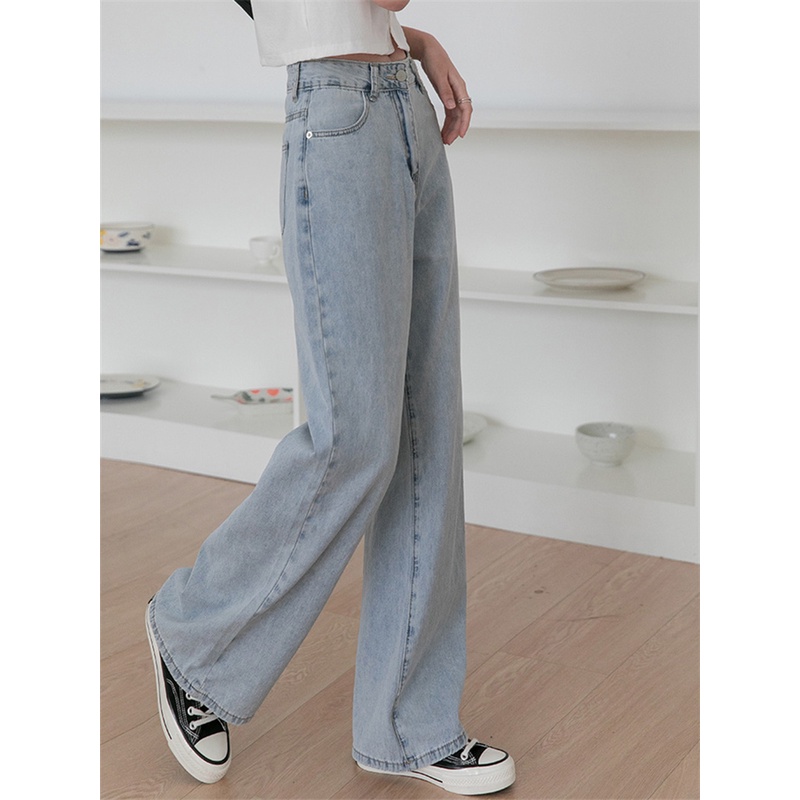 korean style new Biru salju high waist jeans wanita import kekinian