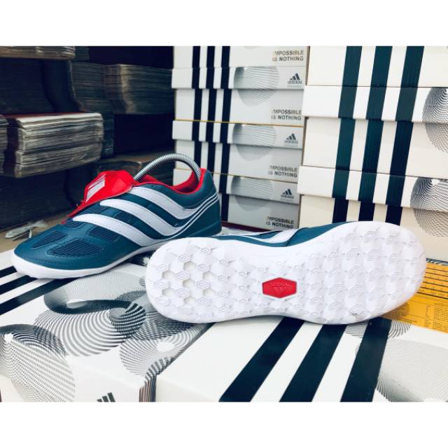Sepatu Futsal Adidas Predator Precision IN - Blue Grey/Cloud White/Collegiate Red