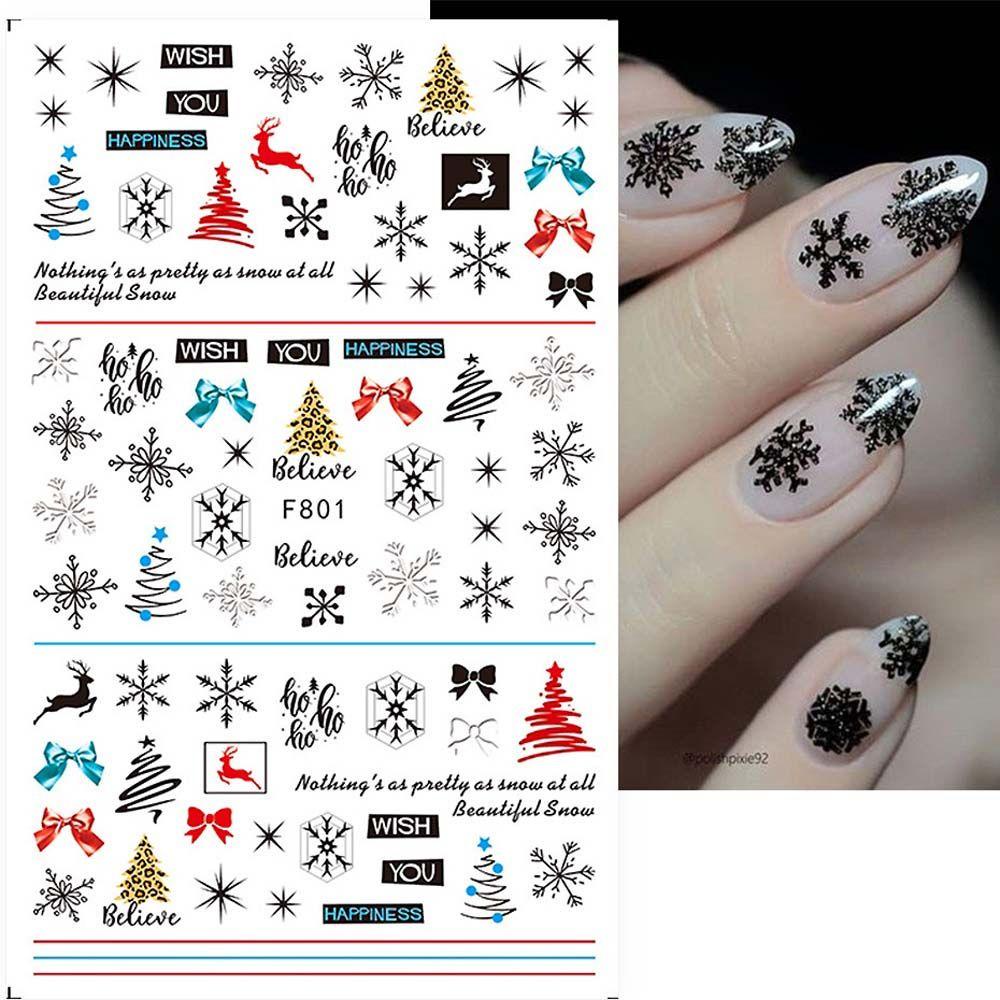 Mxbeauty Natal Stiker Kuku Elk Perekat Diri Daun Ikatan Simpul Burung Manikur Aksesoris Nail Art Dekorasi