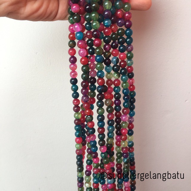 natural 8mm rainbow colour onyx ready stock pancawarna kilap serat aksesoris beads craft supplier