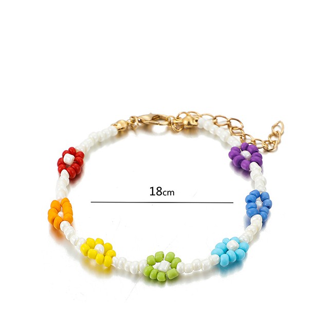 LRC Gelang Kaki Fashion Color Rice Beads Flower Anklet D20890
