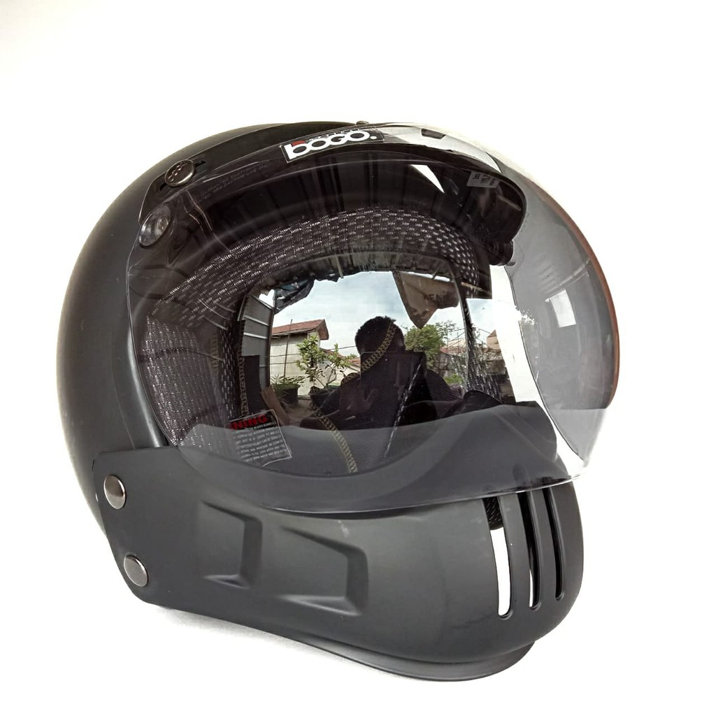 Helm Retro Cakil Modular Black Doff ( Vespa / Klasik / Vintage / Bogo )