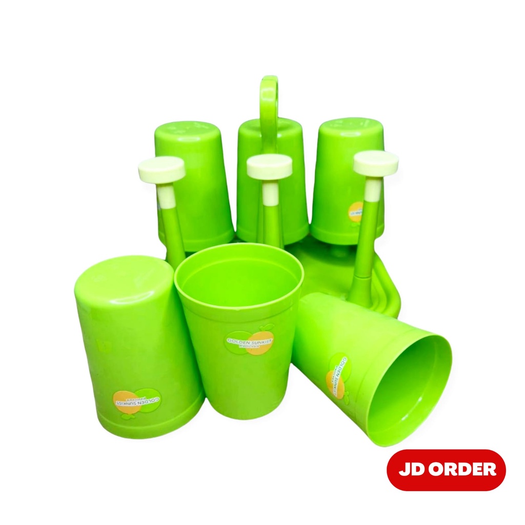 SET Gelas Plastik G-5013 Plus Tempat Gelas Segi GS-1087 Golden Sunkist