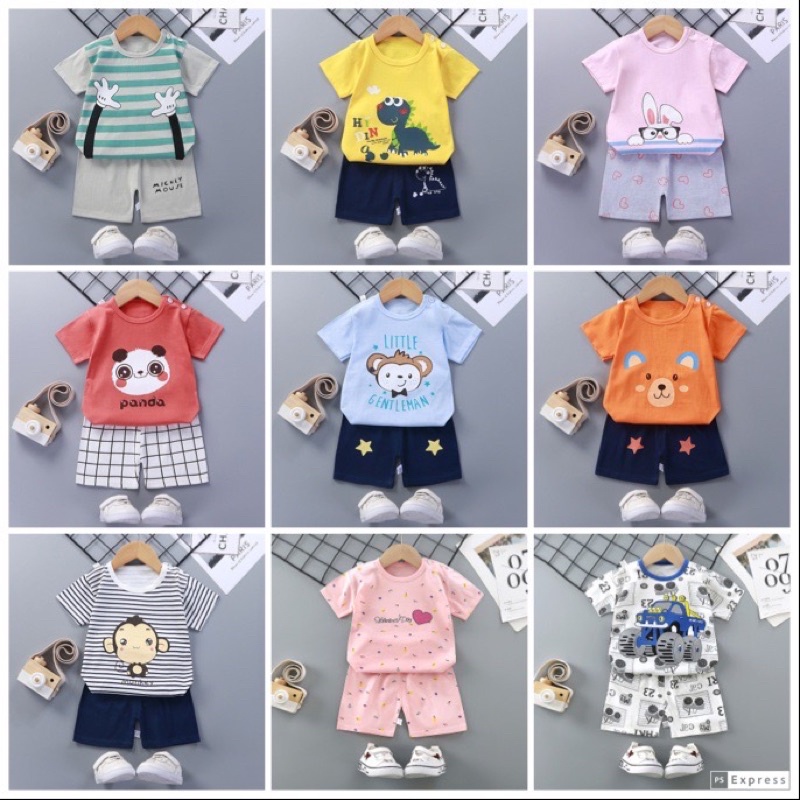 120cm - Setelan baju dan celana anak import bahan berkualitas unisex cowok cewek usia 12 - 18 bulan