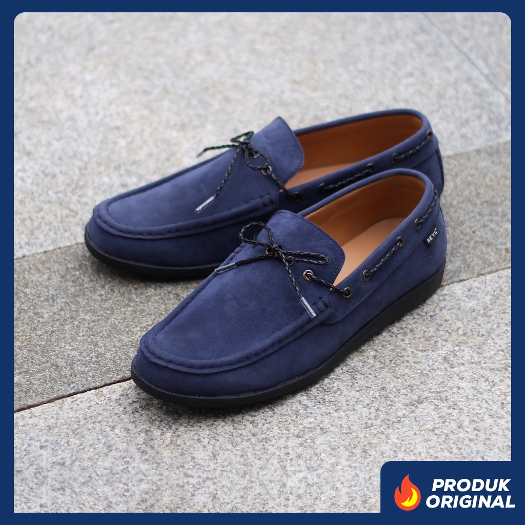 LICK NAVY ORIGINAL x REYL MAN Sepatu Slip On Biru Dongker Pria Slop Simple Casual Formal Kerja Kantor Selop Jalan Santai Kuliah Hangout Main Nongkrong Loafers Resmi Kantoran Pesta Kondangan Loafer Distro Semi Kulit Premium Footwear Keren Terbaru Kekinian