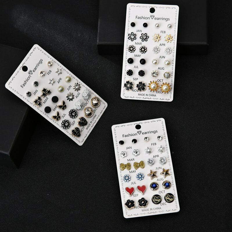 12 Pasang / Set Anting Tusuk Bentuk Bola Kristal Mutiara Imitasi Untuk Wanita