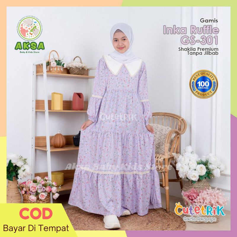 Gamis Anak Perempuan Tanggung Shakila Motif Cutetrik usia 10-14 tahun