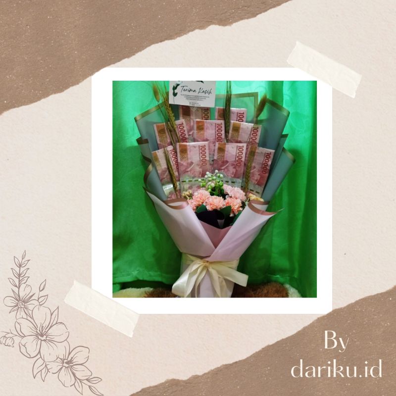 Buket Uang/hiasan bunga kering dan bungai imitasi