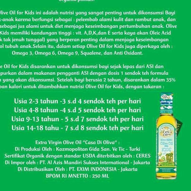 Jual Bagus Olive Oil Baby Omega 3 6 Minyak Zaitun 250ml Casa Di Oliva For Kids Mpasi Evoo Extra Virgi Indonesia Shopee Indonesia