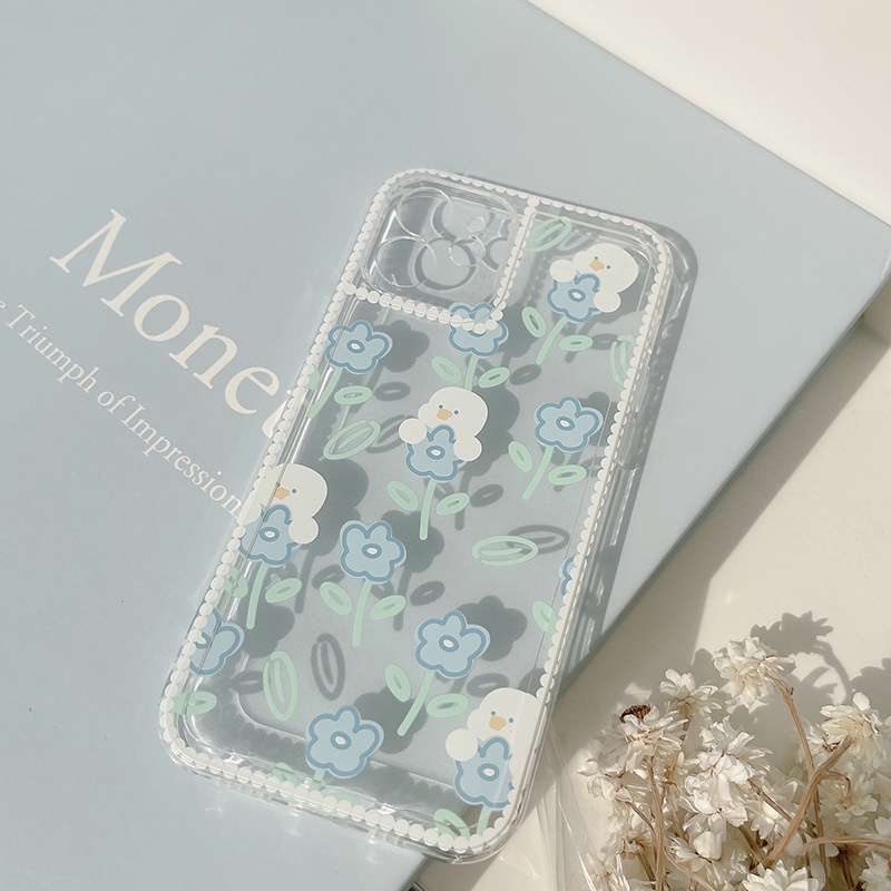 Soft Case Pelindung Transparan Motif Bunga Dan Bebek Untuk Iphone 7 8 PLUS X XR XS 11 12 13 MINI PRO MAX SE 2020