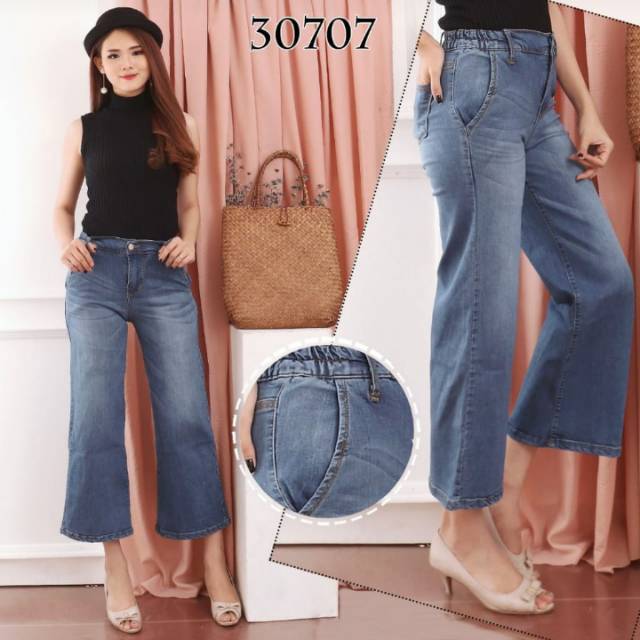 #30707 VJ ORIGINAL KULOT JEANS PINGGANG BELAKANG KARET