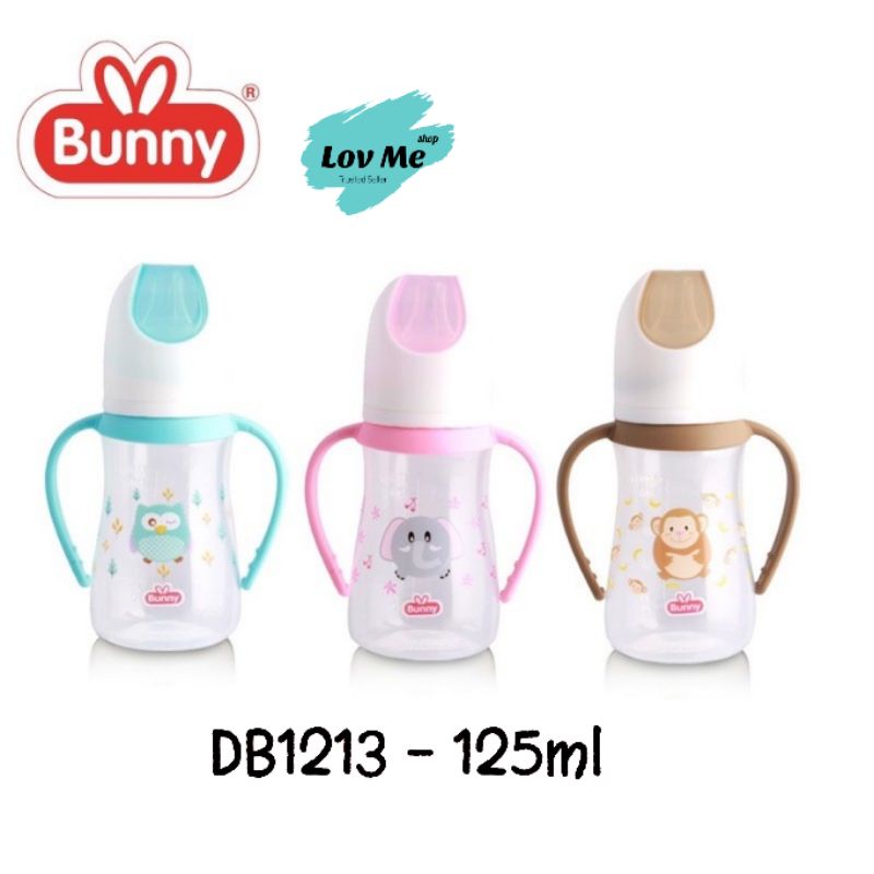 Lov Me ❤ Lusty Bunny Botol dot susu bayi standart reguler slim neck karakter animal dengan handle bukan sedotan DB1213 - DB2413 ukuran 125ml 250ml BPA FREE