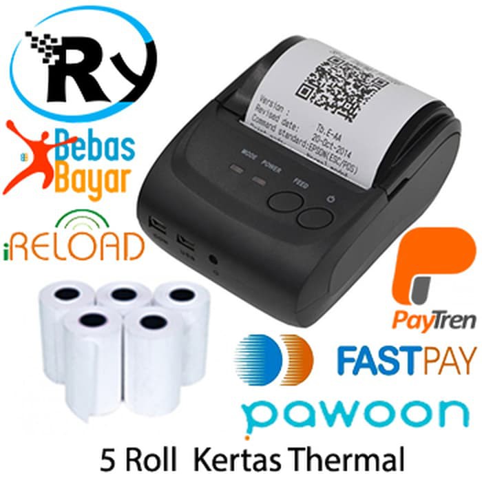

Paket Zjiang Mini Bluetooth Printer ZJ-5802 + kertas 5 Roll 30mm