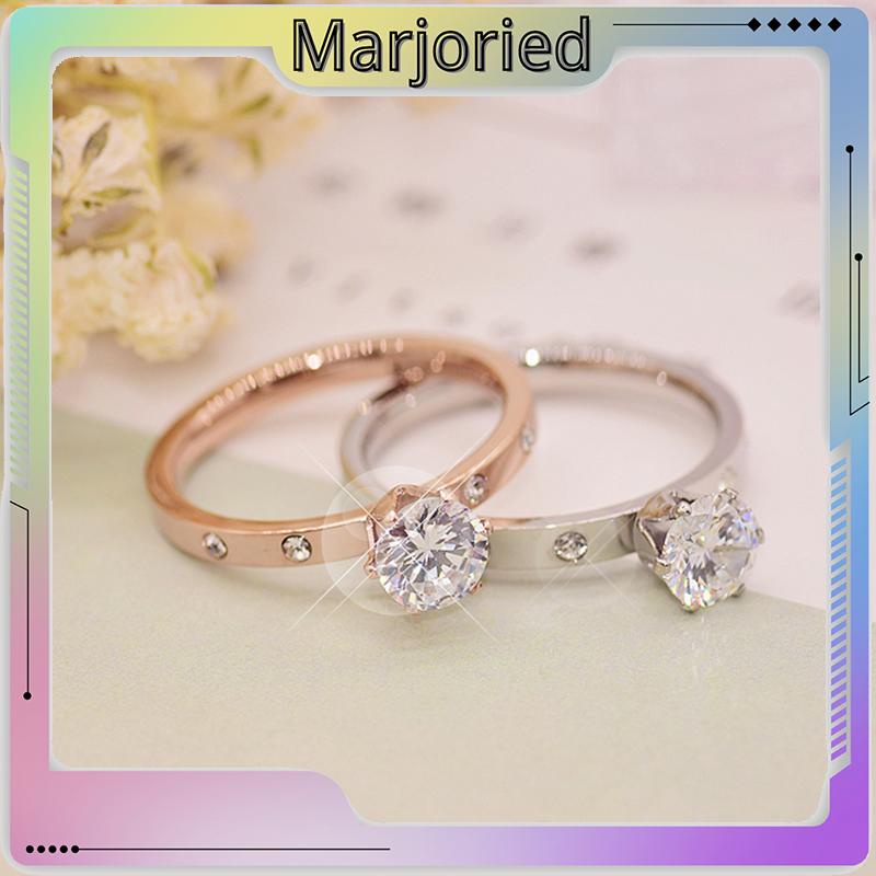 Cincin Berlian Imitasi Bahan Titanium Warna Rose Gold Untuk Wanita-MJD