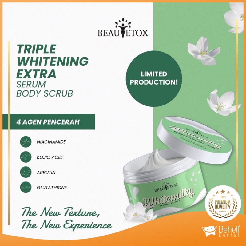 SCRUB WHITENING BEAUTETOX JASMINE WHITEMILKY CHOCOWHITE ORIGINAL Lulur Pemutih Pencerah Badan Wajah