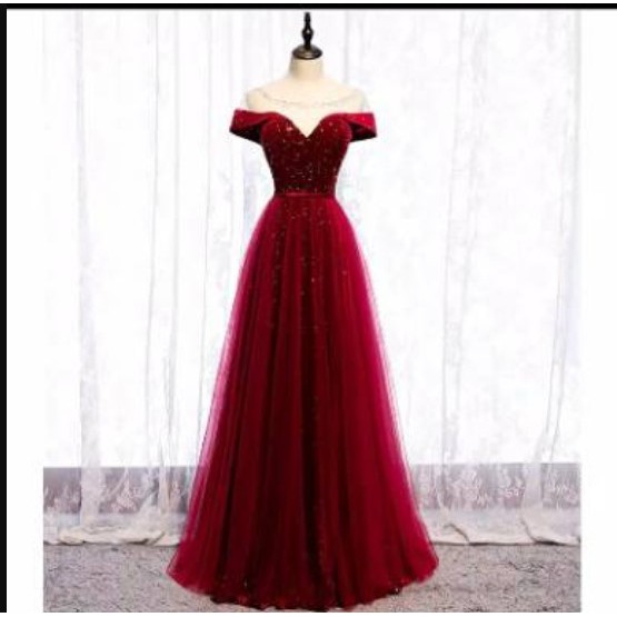 gaunweddingdress maroon/ GAUN PESTA MALAM MERAH / GAUN MAMA MEWAH SIMPLE