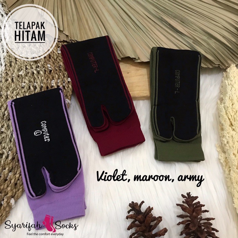 Kaos kaki jempol polos telapak hitam bahan nylon komputer / nilon computer / kaoskaki muslimah / muslim / panjang / premium / warna-Violet