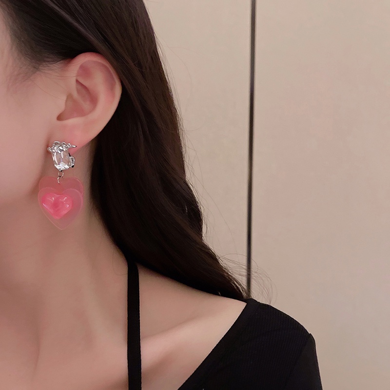 Anting Bentuk Hati Warna Pink Untuk Aksesoris