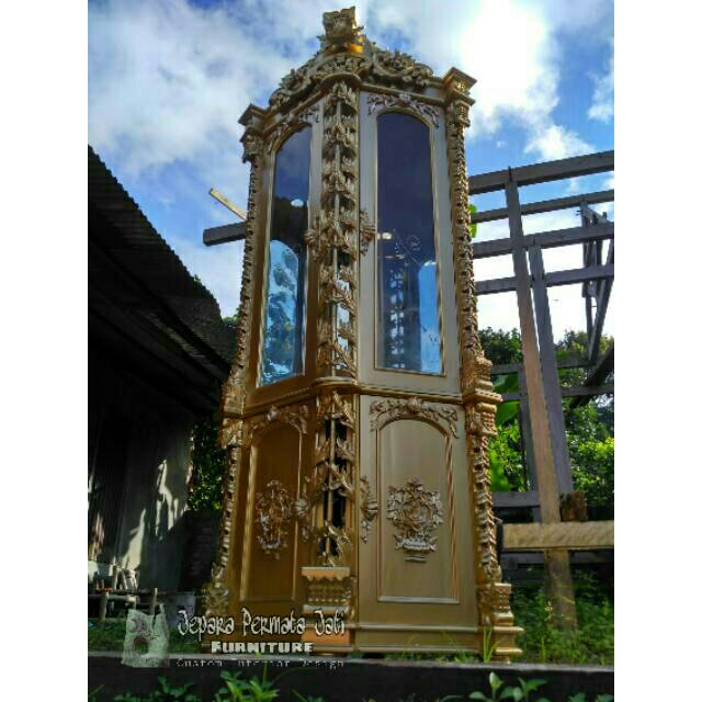 Lemari sudut hias shima gold luxury furniture jepara