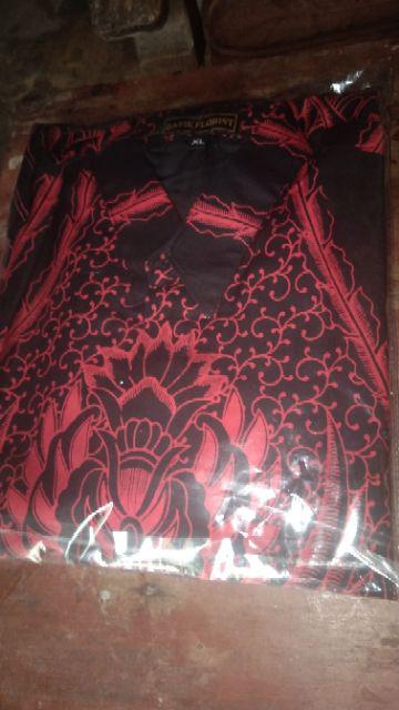 Baju Batik Pria | Manuk Peksi Merah Lengan Panjang Slim Fit Lapis Furing | By Batik Florist