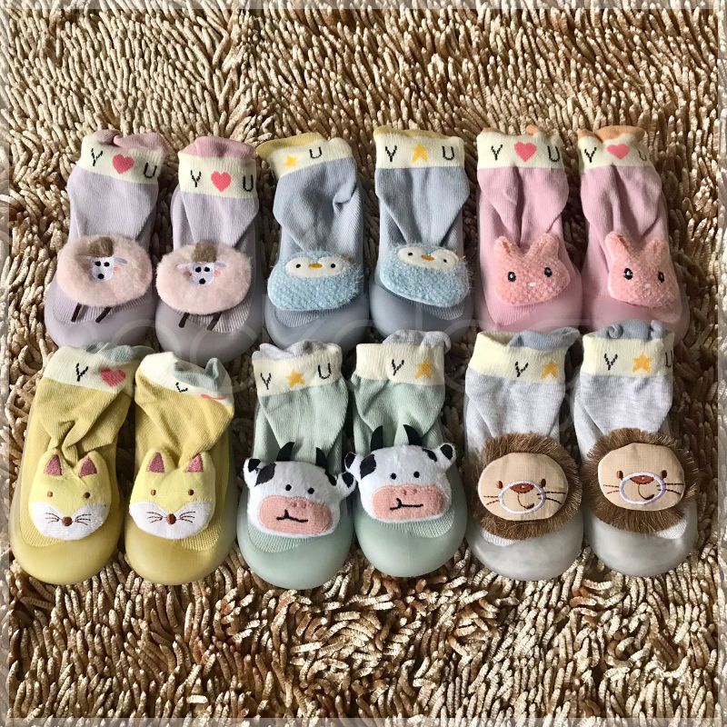 (Min 3pcs @26.000) sepatu bayi sepatu karet boneka 3D skidder sepatu prewalker