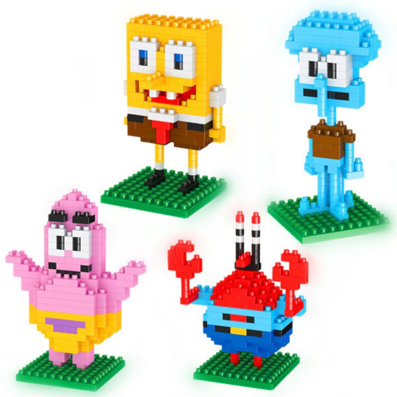 Mainan Lego 8132A-8135A Cartoon Spongebob Patrick Star Squidward Mr. Krabs Nano Building Blocks