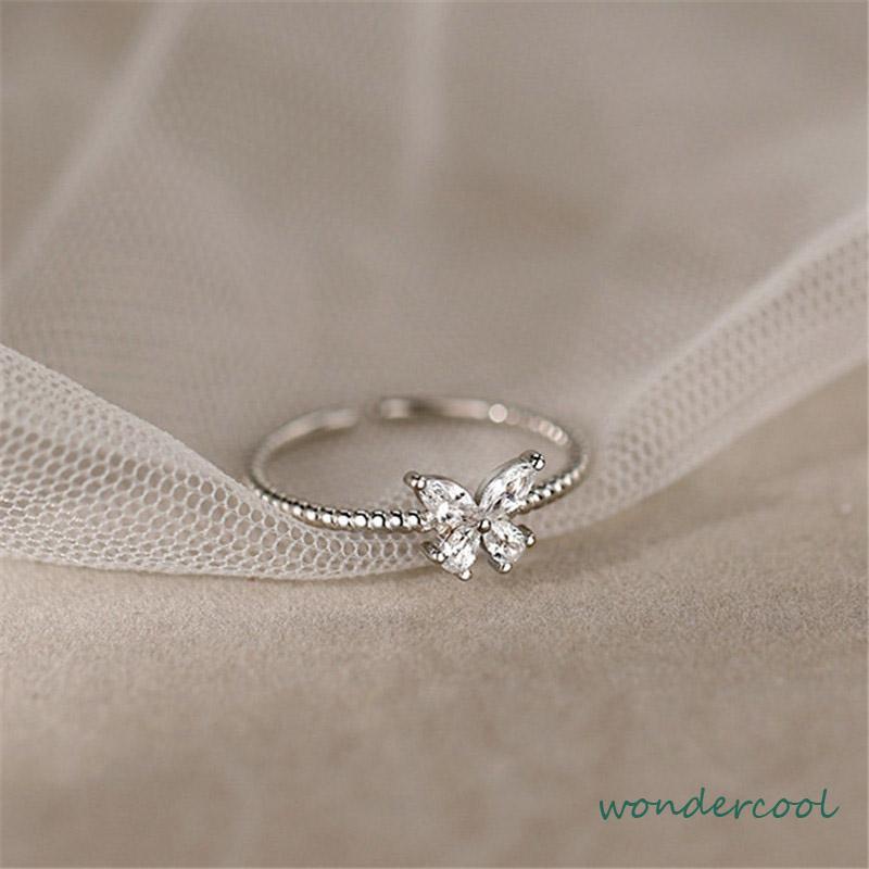 Cincin Model Terbuka Desain Kupu-Kupu Aksen Berlian Untuk Wanita-Won