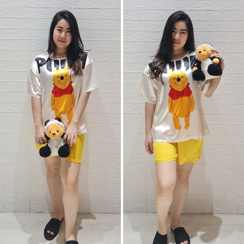 3460 pajamas pooh short one set import baju tidur