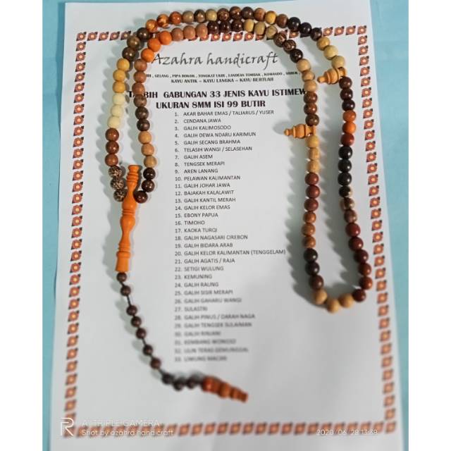 Tasbih 33 jenis kayu bertuah akar Bahar galih asem galih kelor hitam kalimosodo Cendana secang eboni