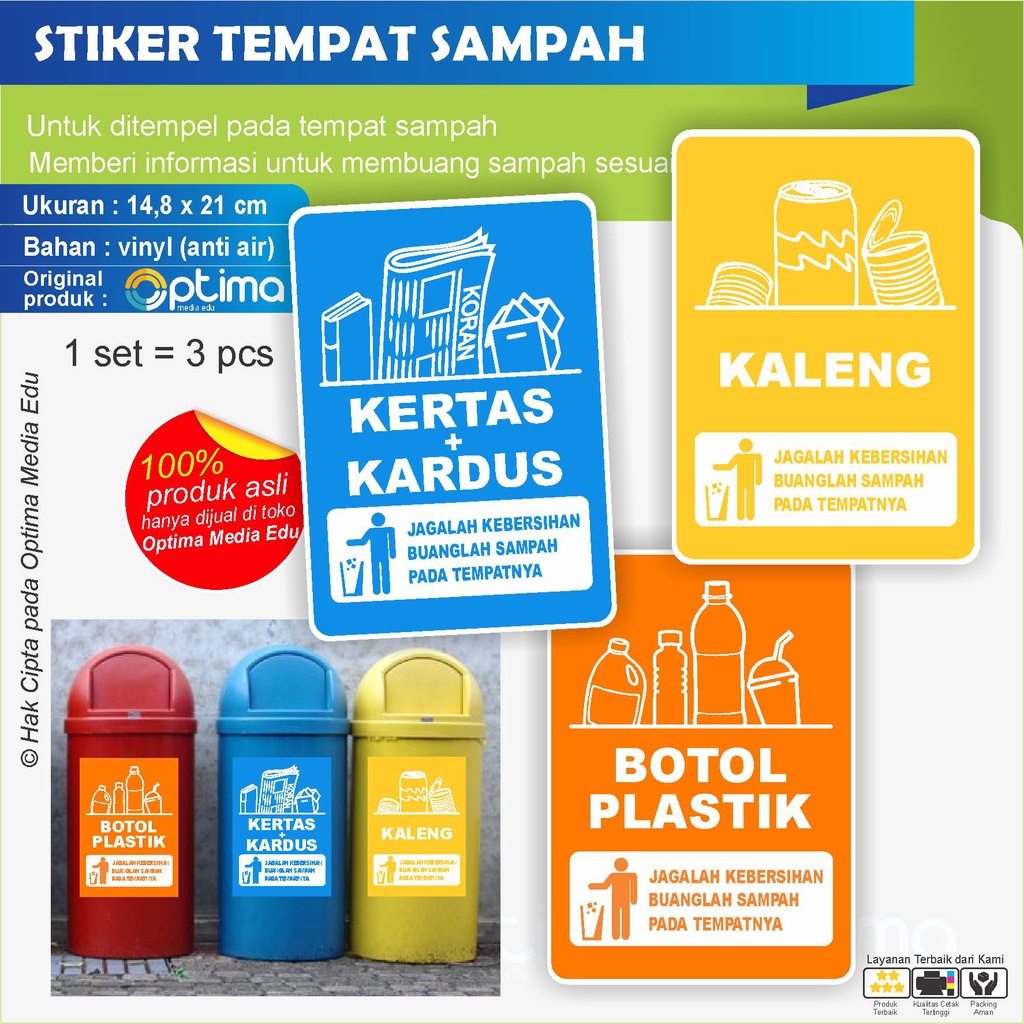 

STIKER TEMPAT SAMPAH KERTAS, KALENG, BOTOL PLASTIK 1 SET