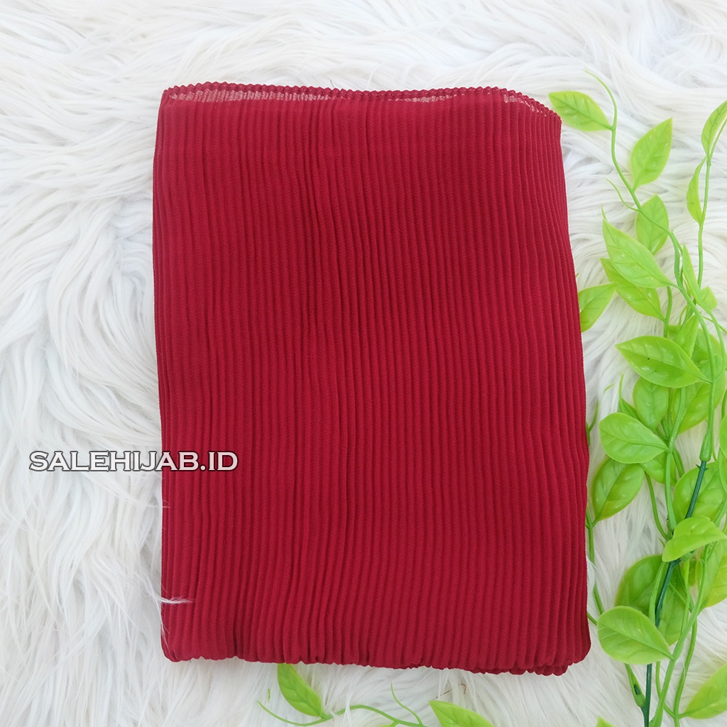 PASHMINA FULL  PLISKET LIDI CERUTY PLEATED || HIJAB PASHMINA CERUTI FULL PLISKET TANPA GARIS TENGAH-MARUN