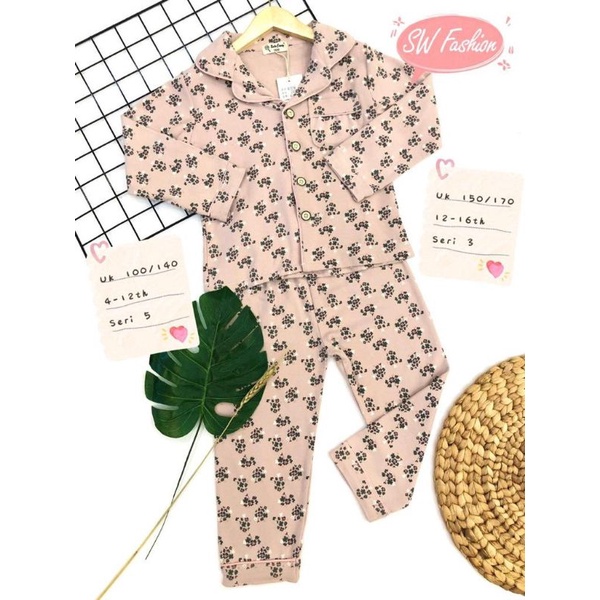 Piyama Anak PP Kancing/ Baju Tidur Anak Import Super Premium BLTG / motif flowers (limited edition)