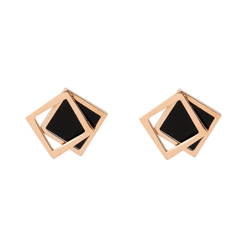 Anting Titanium Black Square Trending Vintage Korea Fashion Style