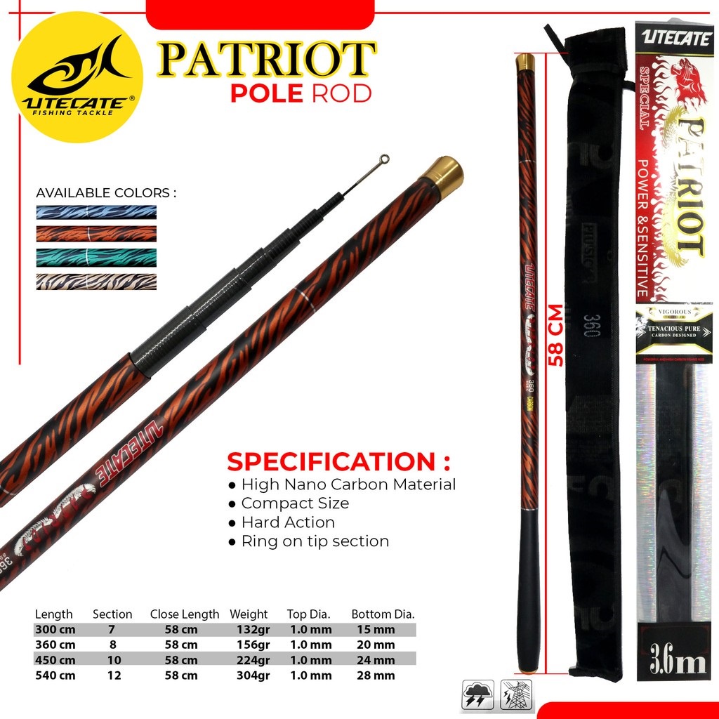 Joran Tegek Patriot 300 360 450 540 Carbon Medium Hard Kuat Untuk Mancing Baronang