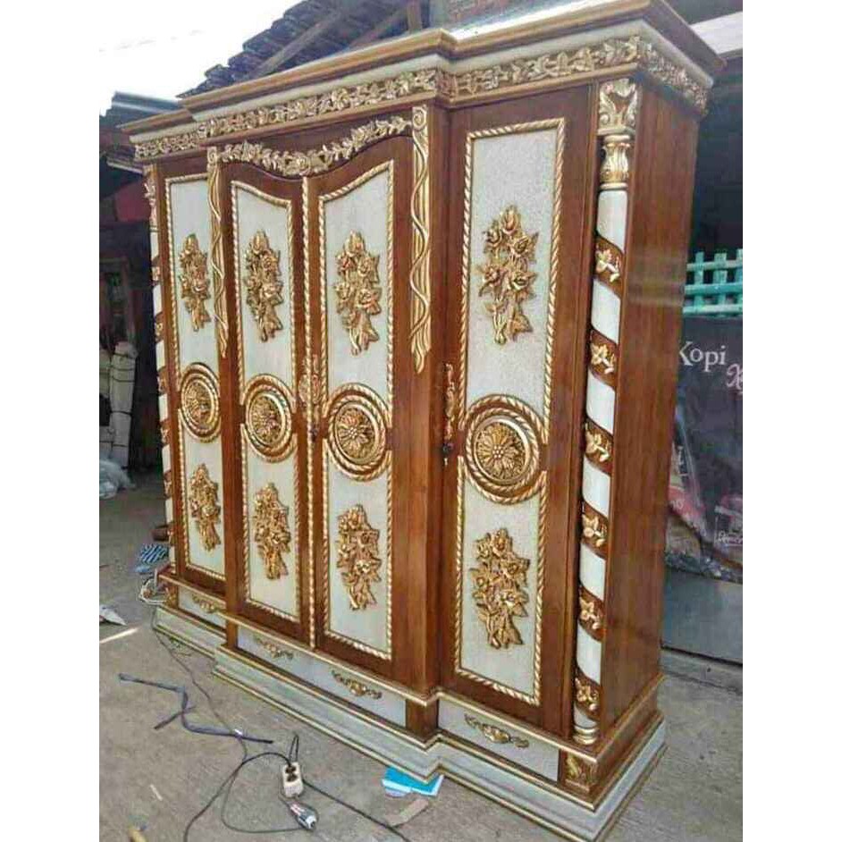 Lemari Pakaian Gong Kayu Jati 4Pintu Mewah