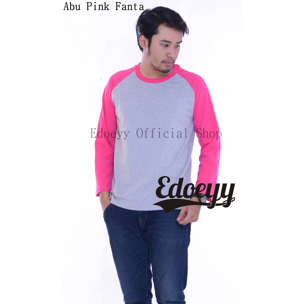Raglan Lengan Panjang Abu Pink Fanta /kaos Reglan/Raglan polos/kaos distro/kaos lengan panjang