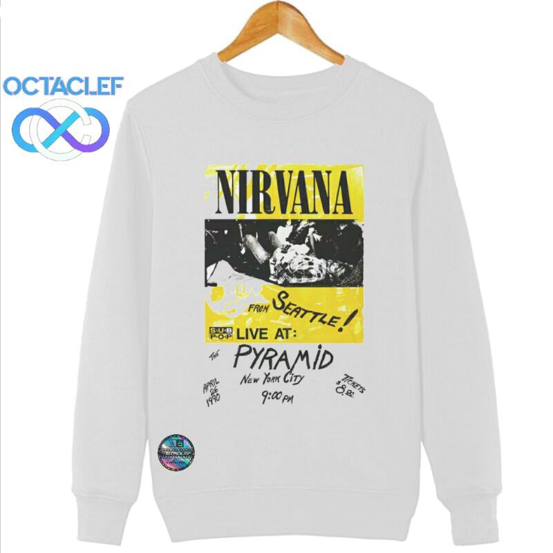 OCTACLEF Crewneck Sweater Sweatshirt Jaket Printing DTG Music Band Nirvana Unisex Pria Wanita